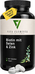 Vita Elements Biotin Selen und Zink Tabletten vegan ohne Zusatzstoffe 365 Stück – Bild 1 von 3