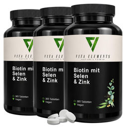 Vita Elements Biotin Selen Zink Komplex 3er Set 365 Tabletten vegan ohne Zusatzstoffe – Bild 1 von 3