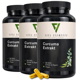 Vita Elements Curcuma Extrakt 3er Set mit Curcuminoiden und Piperin 90 Kapseln vegan – Bild 1 von 3
