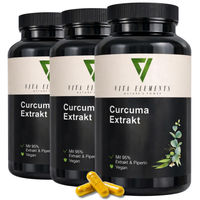 Produktbild von Vita Elements Curcuma Extrakt 3er Set mit Curcuminoiden und Piperin 90 Kapseln vegan
