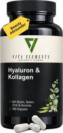 Vita Elements Hyaluron & Kollagen Komplex Beauty-Kollagen-Kombi Kapseln ohne Zusatzstoffe 180 Stück – Bild 1 von 2