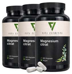 Vita Elements Magnesiumcitrat Kapseln vegan ohne Zusatzstoffe 3er Set 365 Kapseln – Bild 1 von 2