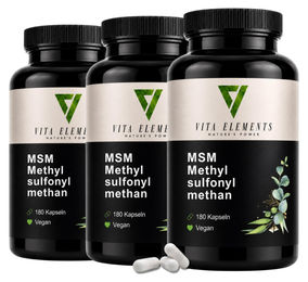 Vita Elements MSM Methylsulfonylmethan Kapseln Vegan 3er Set 180 Stück für Erwachsene – Bild 1 von 2