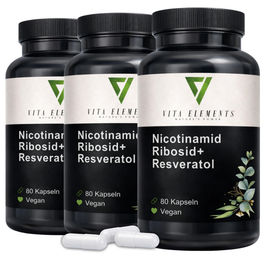 Vita Elements NAD+ Komplex 3er Set mit Nicotinamid Ribosid und Resveratrol 240 Kapseln vegan ohne Zusatzstoffe – Bild 1 von 3