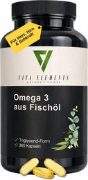 Vita Elements Omega 3 Fischöl Kapseln ohne Zusatzstoffe 365 Stück – Bild 1 von 2