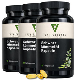Vita Elements Schwarzkümmelöl Kapseln Nigella Sativa ohne Zusatzstoffe 3er Set 400 Stück – Bild 1 von 3