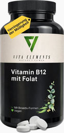 Vita Elements Vitamin B12 mit Folat Tabletten vegan ohne Zusatzstoffe 180 Stück für Schwangere und Stillende – Bild 1 von 2