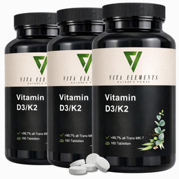 Vita Elements Vitamin D3 + K2 Depot 3er Set 180 Tabletten ohne Zusatzstoffe – Bild 1 von 2