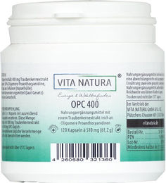 Vita Natura OPC Traubenkernextrakt 400 mg Kapseln vegetarisch 120 Stück – Bild 1 von 1