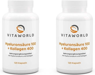 Vita-World Hyaluronsäure 100 und Kollagen 400 Kapseln vegetarisch 120 Stück – Bild 1 von 1