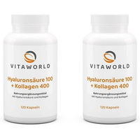 Produktbild von Vita-World Hyaluronsäure 100 und Kollagen 400 Kapseln vegetarisch 120 Stück