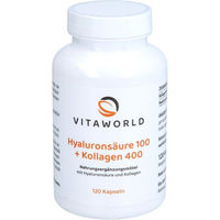 Produktbild von Vita World Hyaluronsäure 100 und Kollagen 400 Kapseln vegetarisch 120 Stück