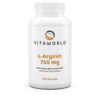 Produktbild von Vita World L-Arginin 750 mg Kapseln vegan glutenfrei laktosefrei 100 Stück