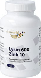 Vita World L-Lysin 600 mg und Zink 10 mg Kapseln vegan 120 Stück – Bild 1 von 1