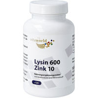 Produktbild von Vita World L-Lysin 600 mg und Zink 10 mg Kapseln vegan 120 Stück