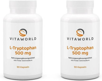 Vita-World L-Tryptophan 500 mg Kapseln vegan vegetarisch glutenfrei laktosefrei ohne Zusatzstoffe – Bild 1 von 1