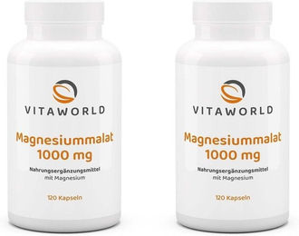 Vita-World Magnesiummalat 1000 mg Kapseln vegan für Erwachsene, Schwangere und Stillende 120 Stück – Bild 1 von 1