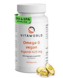 Vita World Omega 3 vegan Kapseln mit 250 mg DHA für Erwachsene, 120 Kapseln, vegan und glutenfrei – Bild 1 von 1