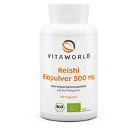 Produktbild von Vita World Reishi Biopulver 500 mg Kapseln vegan glutenfrei laktosefrei 120 Stück