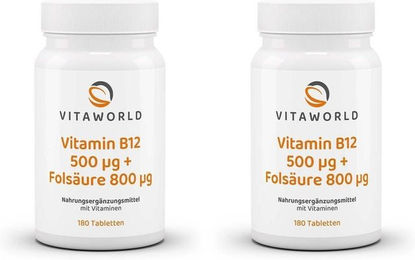 Vita-World Vitamin B12 500 µg mit Folsäure Tabletten für Schwangere und Stillende 180 Stück – Bild 1 von 1