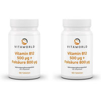 Produktbild von Vita-World Vitamin B12 500 µg mit Folsäure Tabletten für Schwangere und Stillende 180 Stück