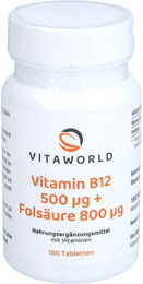Vita World Vitamin B12 500 µg und Folsäure 800 µg Tabletten für Schwangere und Stillende 180 Stück – Bild 1 von 1