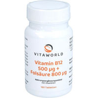 Produktbild von Vita World Vitamin B12 500 µg und Folsäure 800 µg Tabletten für Schwangere und Stillende 180 Stück