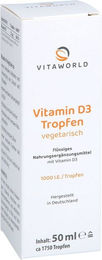 Vita World Vitamin D3 Tropfen 1000 I.E. 50 ml vegetarisch glutenfrei laktosefrei ohne Zusatzstoffe – Bild 1 von 1