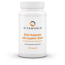 Vita World Zimt Kapseln mit Ceylon-Zimt, Vitamin C und Vitamin E, vegan, glutenfrei und laktosefrei, 100 Kapseln – Bild 1 von 1