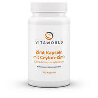 Produktbild von Vita World Zimt Kapseln mit Ceylon-Zimt, Vitamin C und Vitamin E, vegan, glutenfrei und laktosefrei, 100 Kapseln
