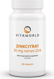 Vita World Zinkcitrat 30 mg Kapseln 60 Stück vegan glutenfrei laktosefrei – Bild 1 von 1
