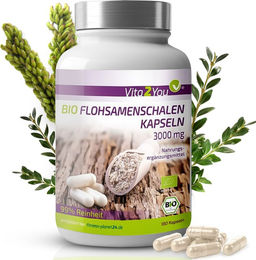 Vita2You Bio Flohsamenschalen Kapseln vegan und ohne Zusatzstoffe 180 Stück – Bild 1 von 4