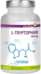 Vita2You L-Tryptophan 500mg Kapseln vegan ohne Zusatzstoffe – Bild 1 von 4