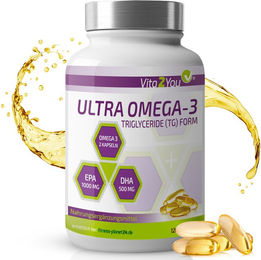 Vita2You Ultra Omega 3 Kapseln mit EPA 500 mg und DHA 250 mg ohne Zusatzstoffe 120 Stück – Bild 1 von 3