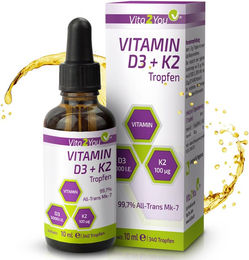 Vita2You Vitamin D3 + K2 Tropfen mit 5000 IE Vitamin D3 und 100 µg Vitamin K2 vegetarisch – Bild 1 von 4
