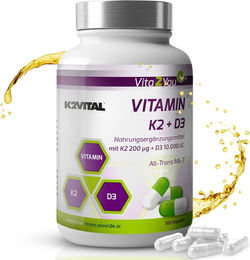Vita2You Vitamin K2+D3 Kapseln mit 10.000 IE Vitamin D3 und 200 µg Vitamin K2, 180 Kapseln – Bild 1 von 4