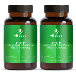 Vitabay 5-HTP 100 mg hochdosiert – Griffonia Simplicifolia Samenextrakt mit Vitamin B6 – 480 vegane Kapseln – Bild 1 von 4