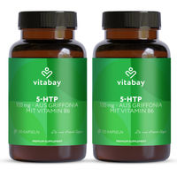 Produktbild von Vitabay 5-HTP 100 mg hochdosiert – Griffonia Simplicifolia Samenextrakt mit Vitamin B6 – 480 vegane Kapseln