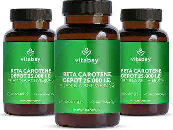 Vitabay Beta Carotin Vitamin A Kapseln 25000 I.E 180 Kapseln – Bild 1 von 3