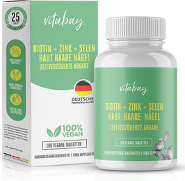 Vitabay Biotin 10 mg Depot mit Selen 110 mcg und Zink 10 mg Tabletten vegan glutenfrei laktosefrei 180 Stück – Bild 1 von 3