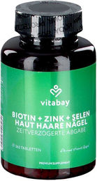 Vitabay Biotin 10 mg Depot mit Selen 110 mcg und Zink 10 mg Tabletten vegan glutenfrei laktosefrei – Bild 1 von 4