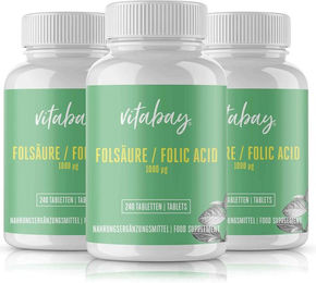 Vitabay Folsäure Tabletten vegan für Schwangere und Stillende 1000 mcg 720 Stück – Bild 1 von 3