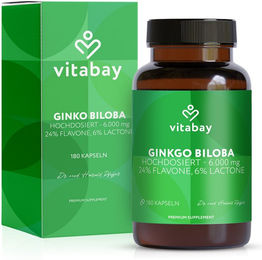 Vitabay Ginkgo Biloba 6000 mg Kapseln Vegan 180 Stück – Bild 1 von 4