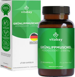 Vitabay Grünlippmuschel 2000 mg Kapseln ohne Zusatzstoffe 300 Stück – Bild 1 von 1
