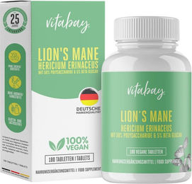 Vitabay Lions Mane Hericium Erinaceus 60.000 mg Tabletten Bio ohne Zusatzstoffe 180 Stück – Bild 1 von 2