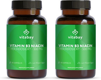 Vitabay Niacin Vitamin B3 500 mg Kapseln vegan ohne Zusatzstoffe 180 Stück – Bild 1 von 3