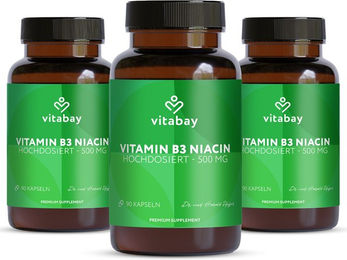 Vitabay Niacin Vitamin B3 500 mg Kapseln vegan ohne Zusatzstoffe 270 Stück – Bild 1 von 3