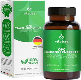 Vitabay OPC Traubenkernextrakt 1000 mg hochdosiert vegan Tabletten 120 Stück – Bild 1 von 3