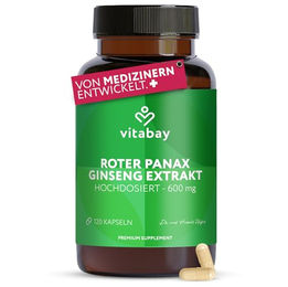 Vitabay Roter Panax Ginseng Extrakt 600 mg – 120 vegane Kapseln – laktosefrei und glutenfrei – Bild 1 von 4