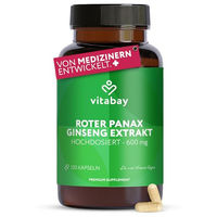 Produktbild von Vitabay Roter Panax Ginseng Extrakt 600 mg – 120 vegane Kapseln – laktosefrei und glutenfrei